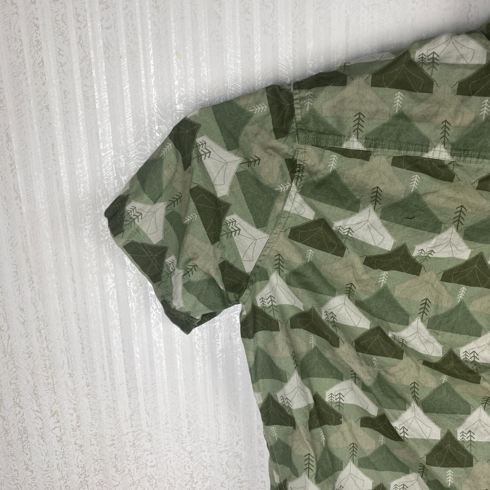 Eddie Bauer Mens Green Short Sleeve Baja Tent Print Button Down Shirt Size L - Picture 7 of 16